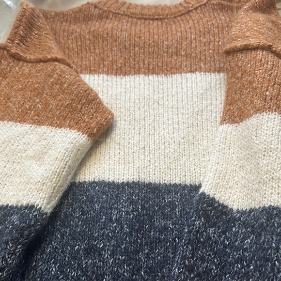 Madewell Cozy Brown and White Crew Neck Sweater - Picture 4 of 6